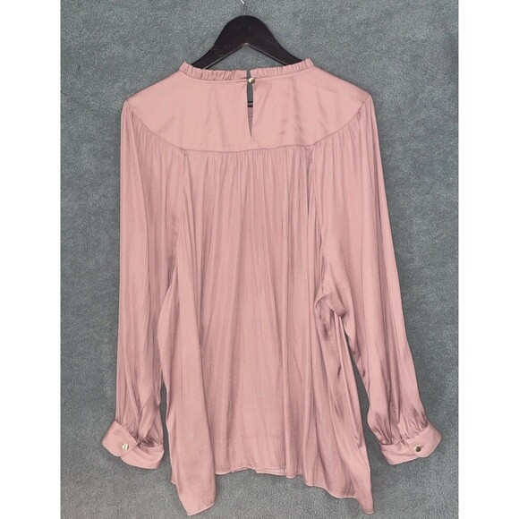 LOFT Plus Womens Top 22 Pink Blouse Ruffle Neck Career Office Flowy Semi Sheer - Picture 6 of 7